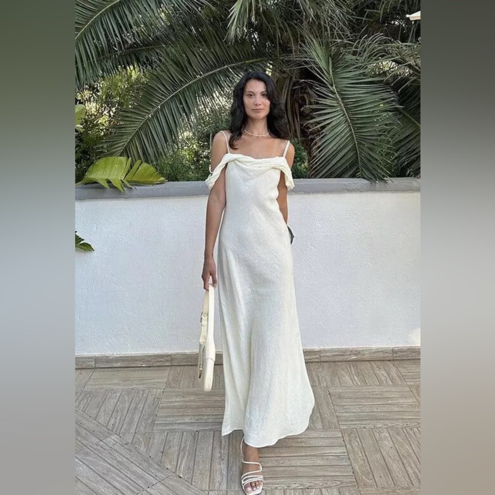 NWT- ZARA WOMAN LINEN BLEND MIDI DRESS VANILLA